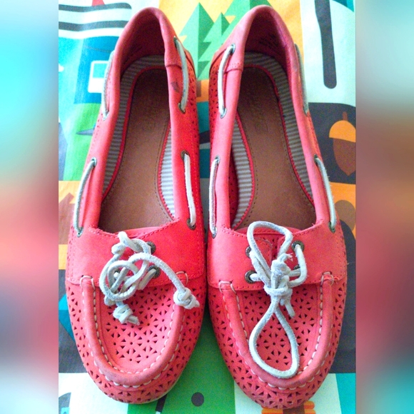 Sperry Top-Sider Women's Peach Leather Audrey Perfed Boat Shoe Size 8 - Picture 1 of 5